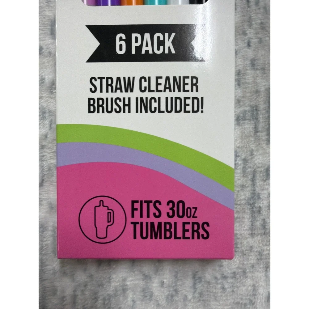 CharCharms Tumbler Straws 6 Pack Multi Color Reusable Fits 30oz with Brush